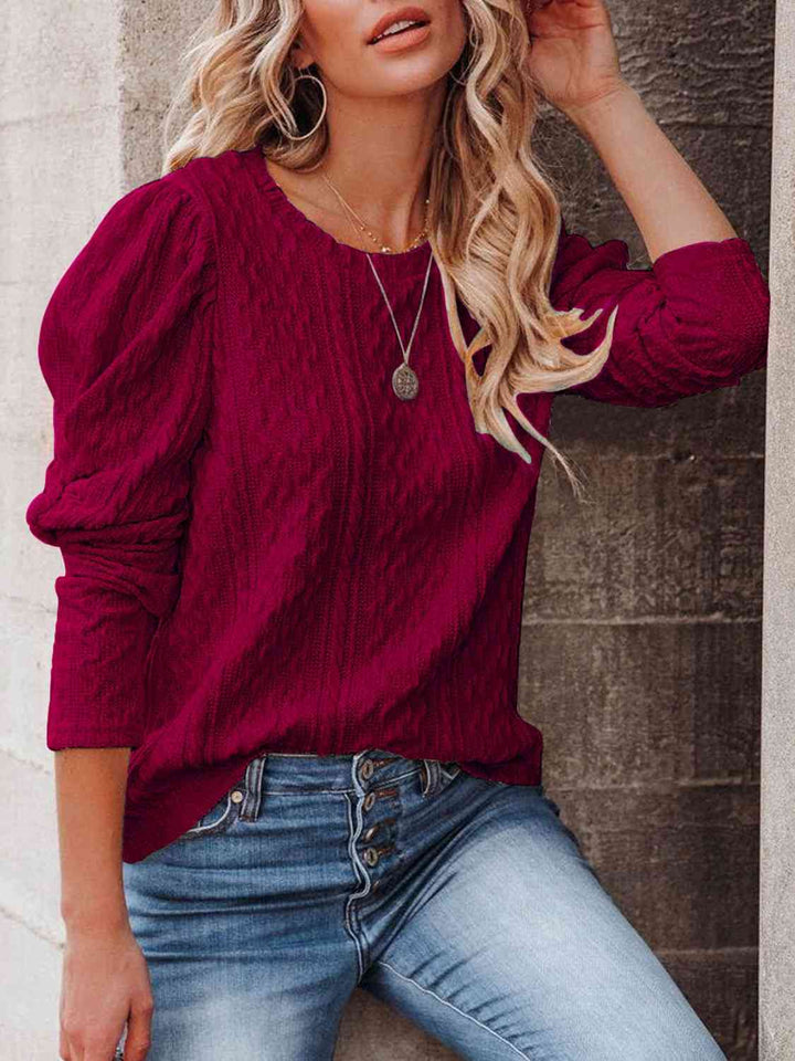 Round Neck Puff Sleeve Knit Top | 1mrk.com