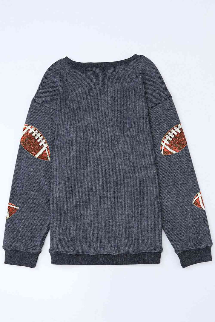 Sequin Football Patch Corduroy Sweatshirt |1mrk.com