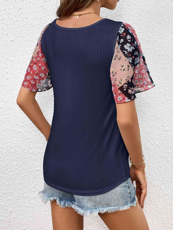 Printed Puff Sleeve Round Neck Tee | 1mrk.com