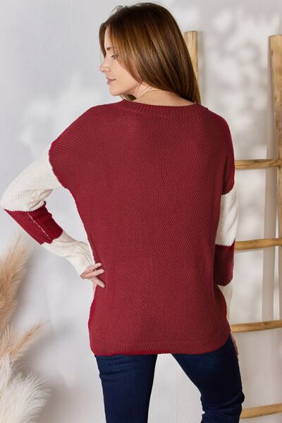 Hailey & Co Full Size Color Block Dropped Shoulder Knit Top |1mrk.com