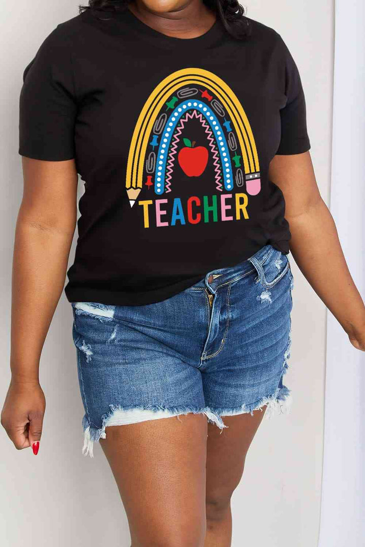 Simply Love Full Size TEACHER Rainbow Graphic Cotton Tee | 1mrk.com