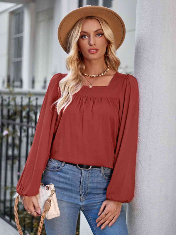 Square Neck Puff Sleeve Top | 1mrk.com