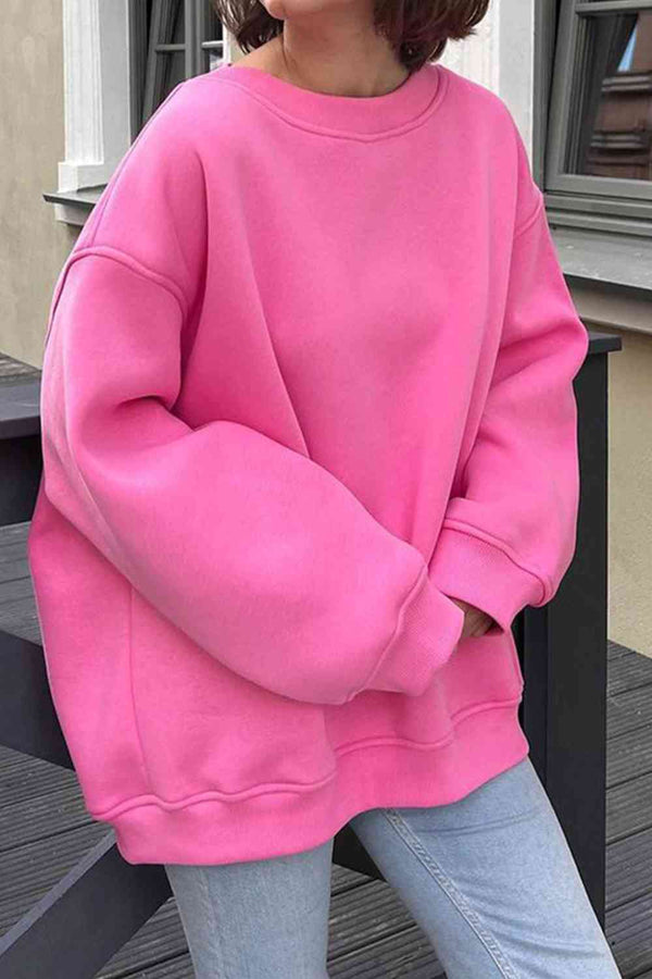 Oversize Round Neck Dropped Shoulder Sweatshirt |1mrk.com