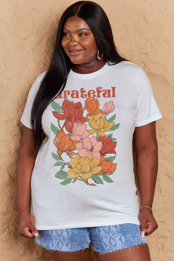 Simply Love Full Size GRATEFUL Flower Graphic Cotton T-Shirt | 1mrk.com