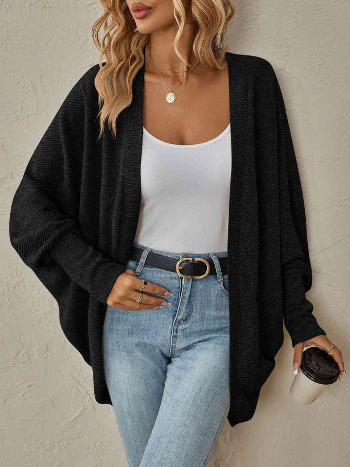 Open Front  Dropped Shoulder Cardigan |1mrk.com