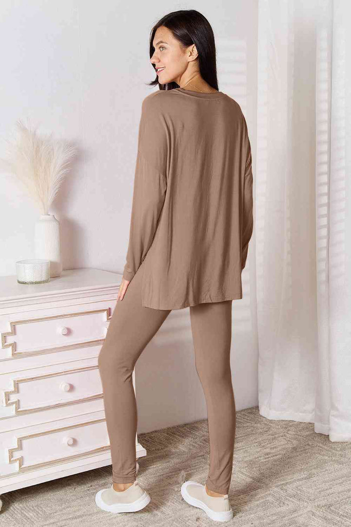 Basic Bae Full Size V-Neck Soft Rayon Long Sleeve Top and Pants Lounge Set | 1mrk.com