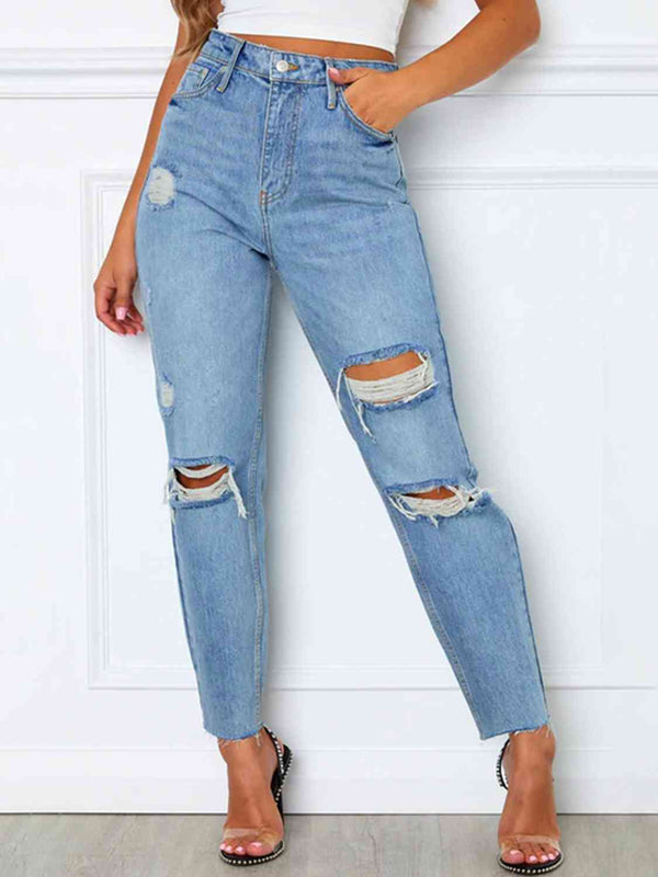 Distressed High Waist Straight Jeans | 1mrk.com