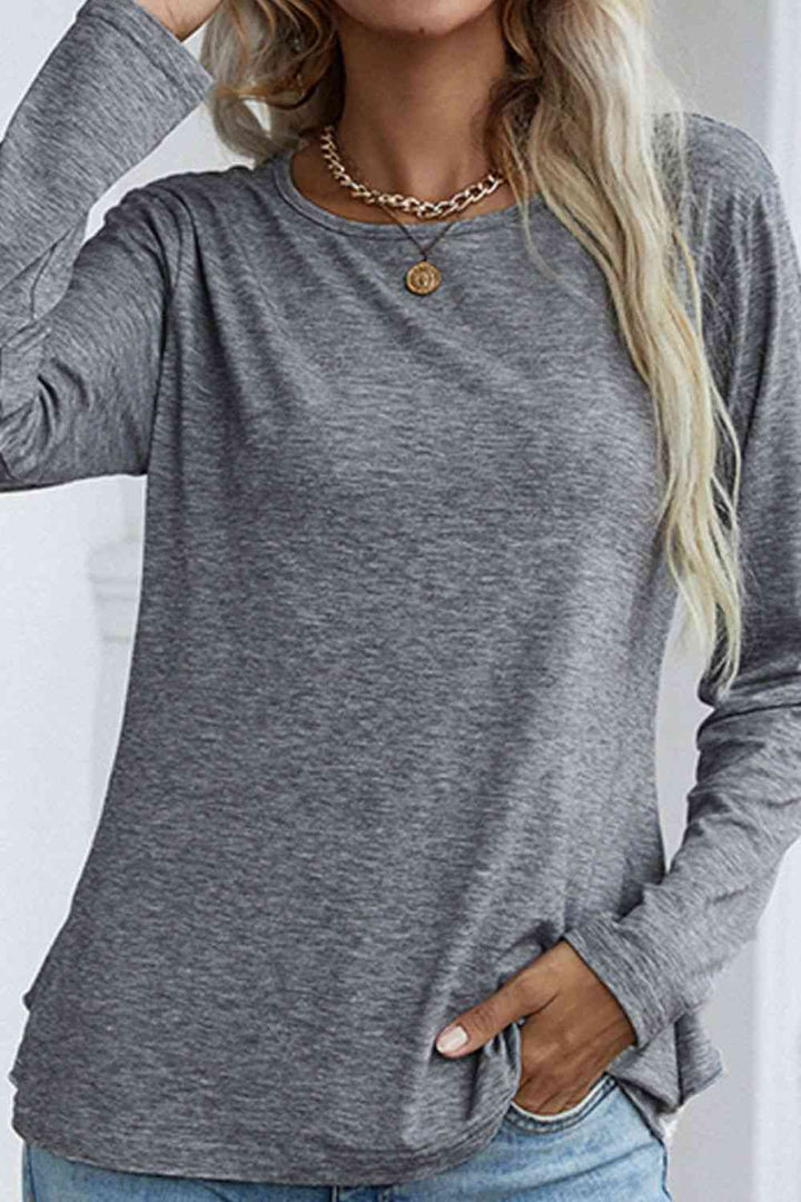 Spliced Lace Ruffled Long Sleeve Tee | 1mrk.com