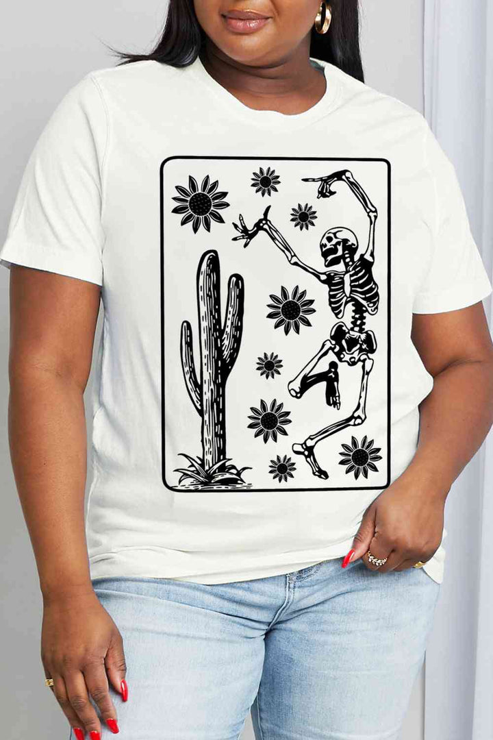 Simply Love Full Size Dancing Skeleton Graphic Cotton Tee | 1mrk.com
