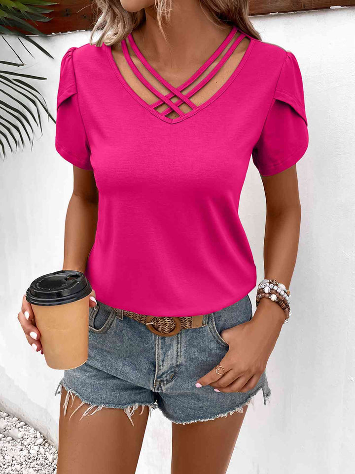 Strappy V-Neck Petal Sleeve Top | 1mrk.com