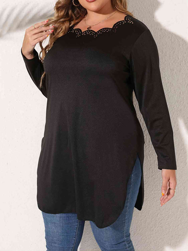 Plus Size Slit Long Sleeve T-Shirt | 1mrk.com