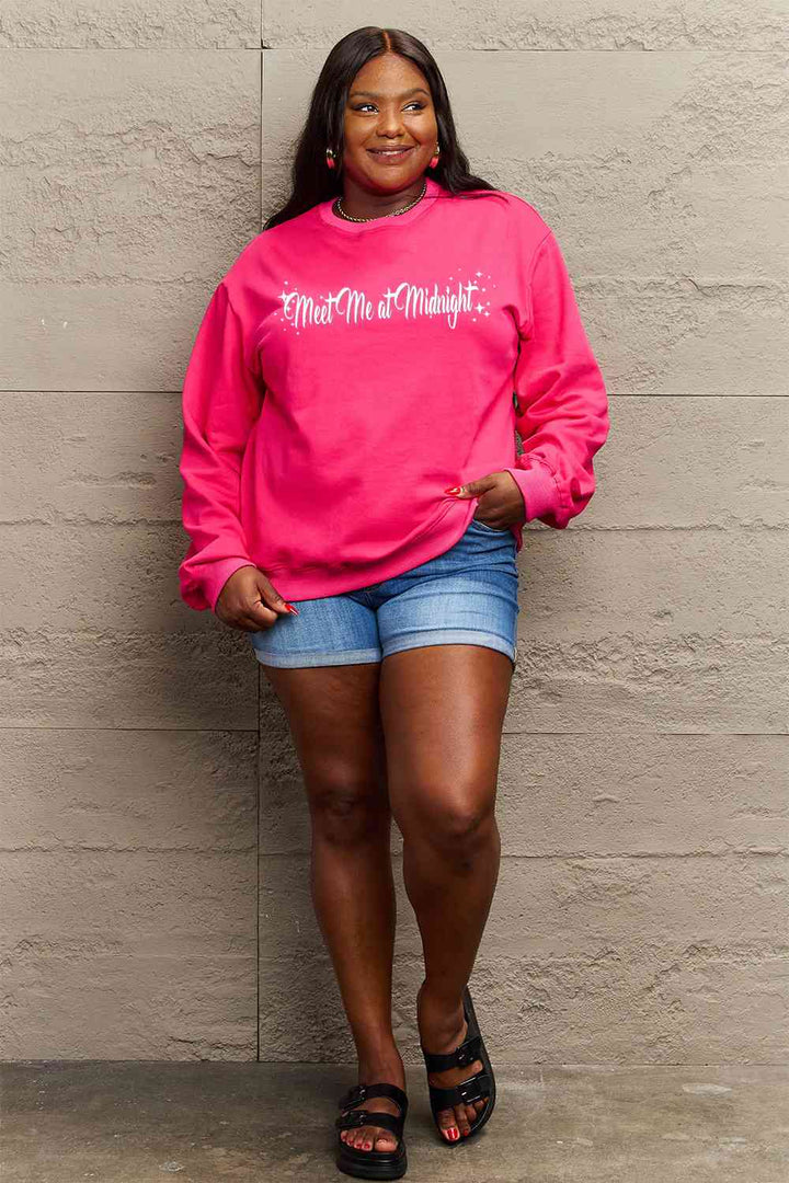 Simply Love Full Size MEET ME AT MIDNIGHT Graphic Round Neck Sweatshirt |1mrk.com