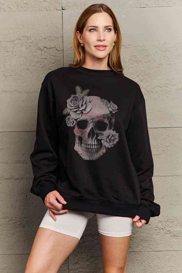 Simply Love Simply Love Full Size Dropped Shoulder SKULL Graphic Sweatshirt |1mrk.com