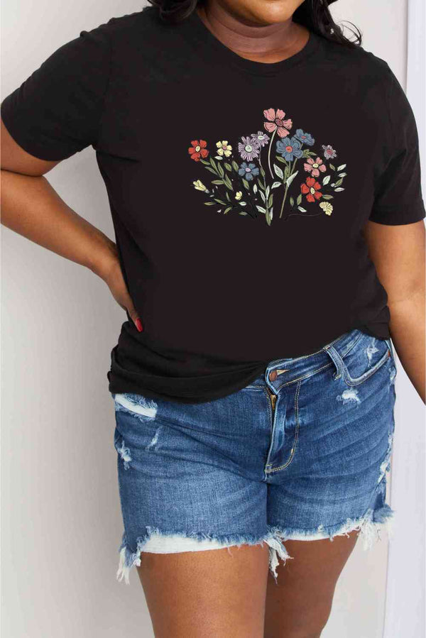 Simply Love Simply Love Full Size Flower Graphic Cotton Tee | 1mrk.com