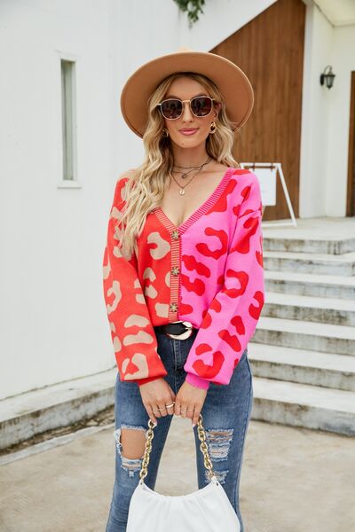 Leopard Button Up Dropped Shoulder Cardigan |1mrk.com