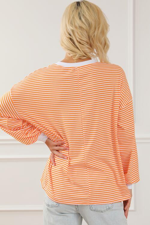 Striped Round Neck Long Sleeve Sweatshirt |1mrk.com