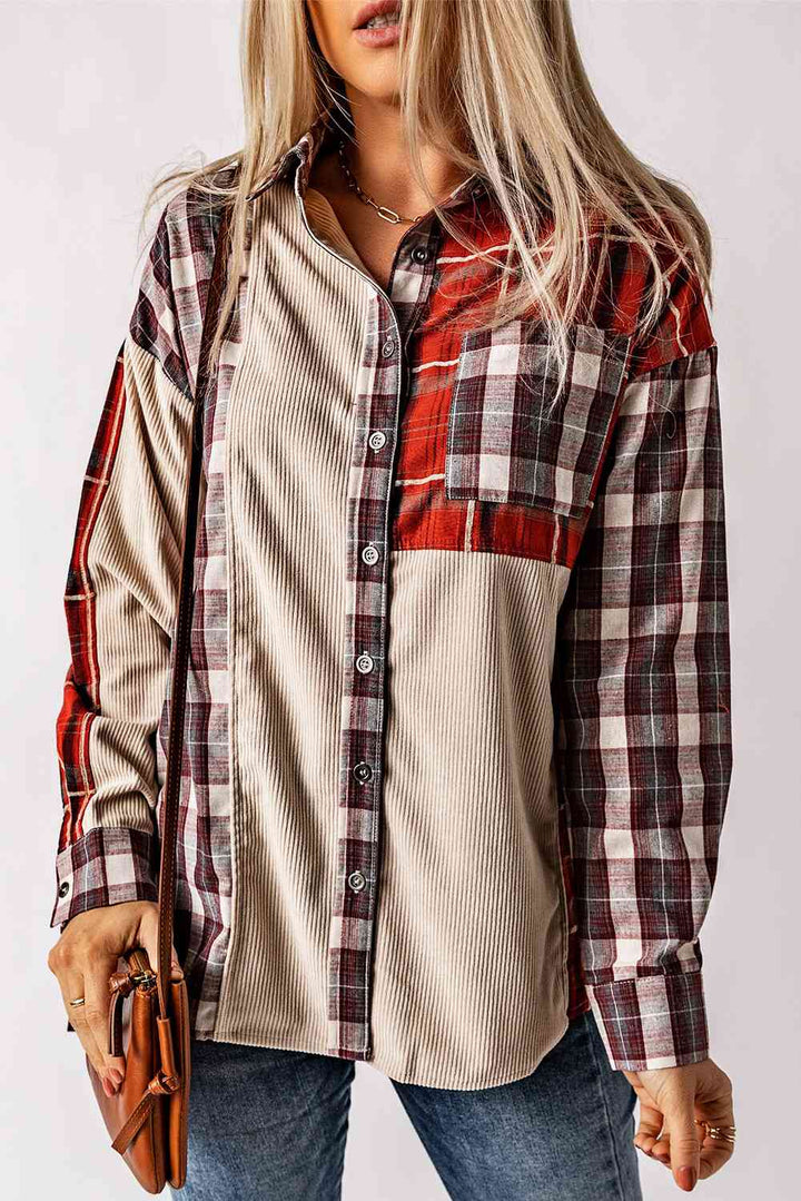 Plaid Collared Neck Buttoned Shirt with Pocket |1mrk.com