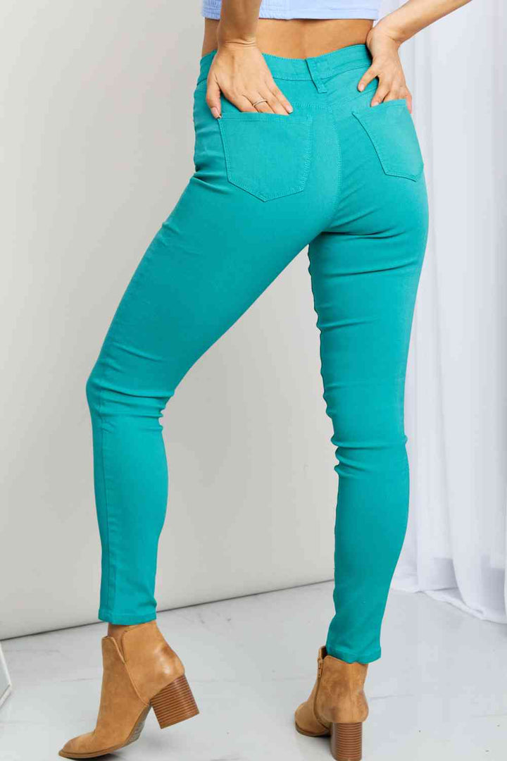 YMI Jeanswear Kate Hyper-Stretch Full Size Mid-Rise Skinny Jeans in Sea Green | 1mrk.com