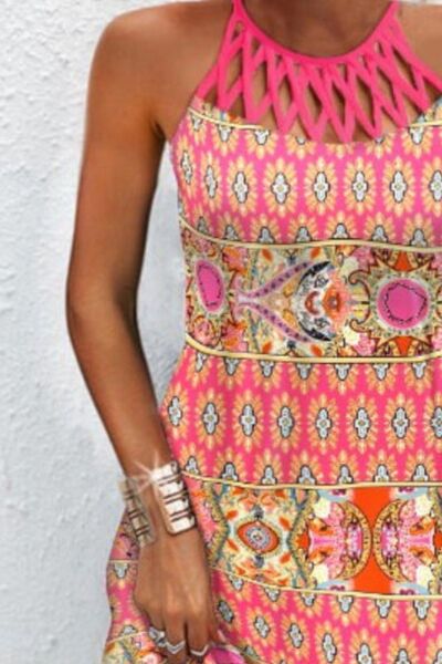 Printed Grecian Neck Mini Dress |1mrk.com