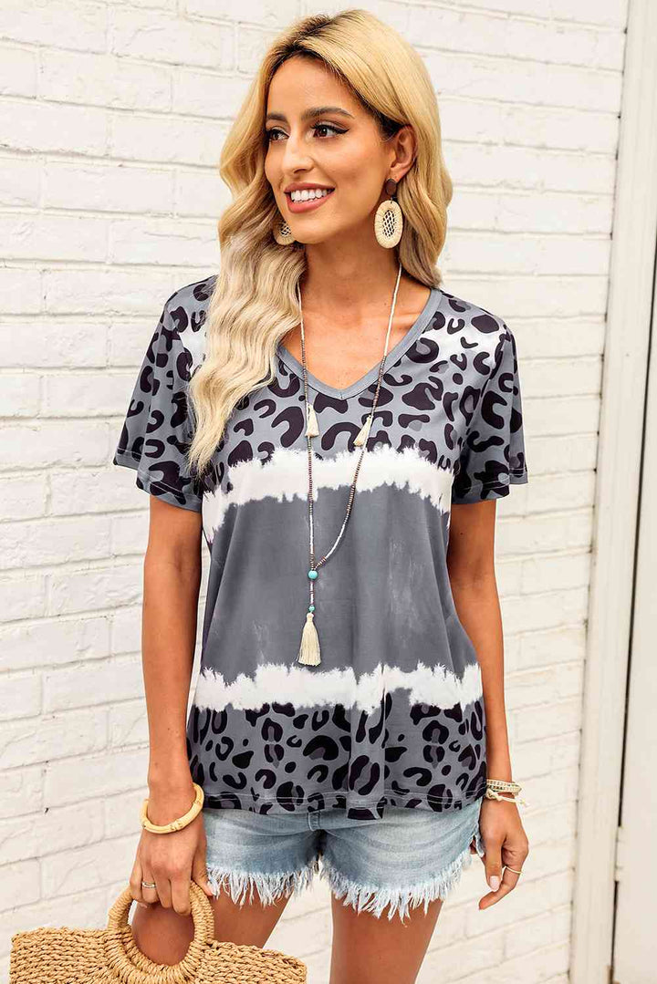 Leopard V-Neck Tee Shirt | 1mrk.com