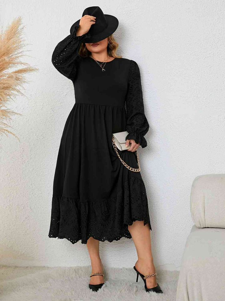 Plus Size Flounce Sleeve Lace Detail Dress |1mrk.com