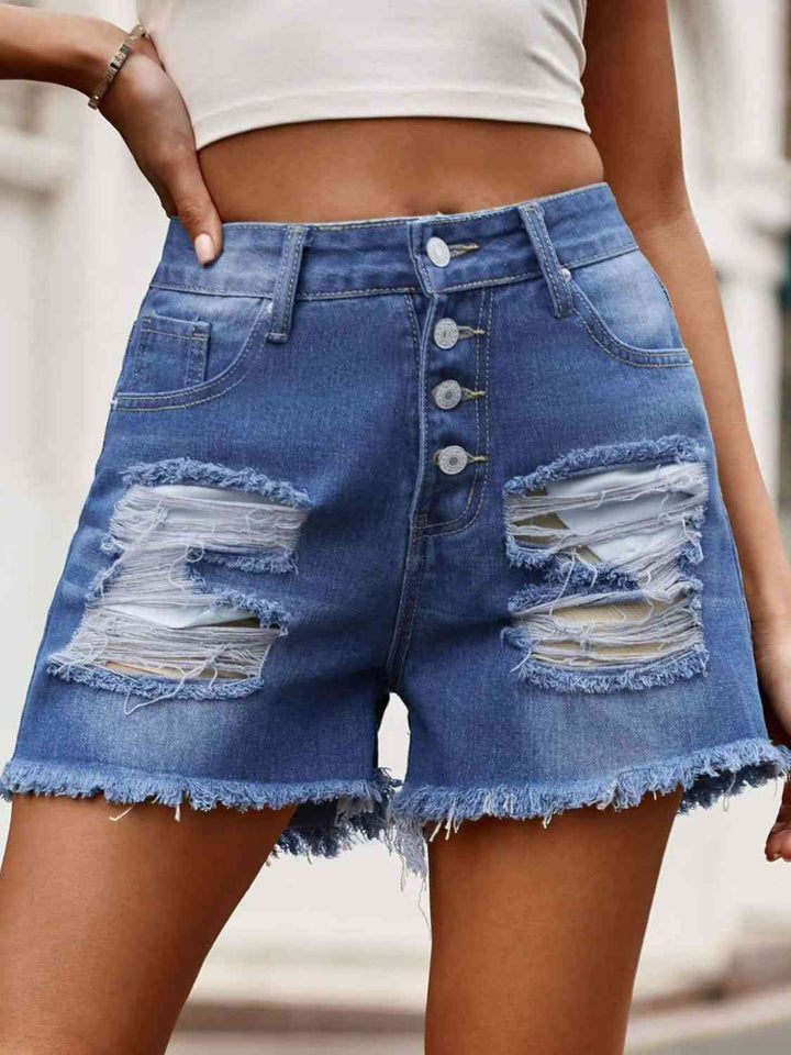 Raw Hem Denim Shorts with Pockets | 1mrk.com