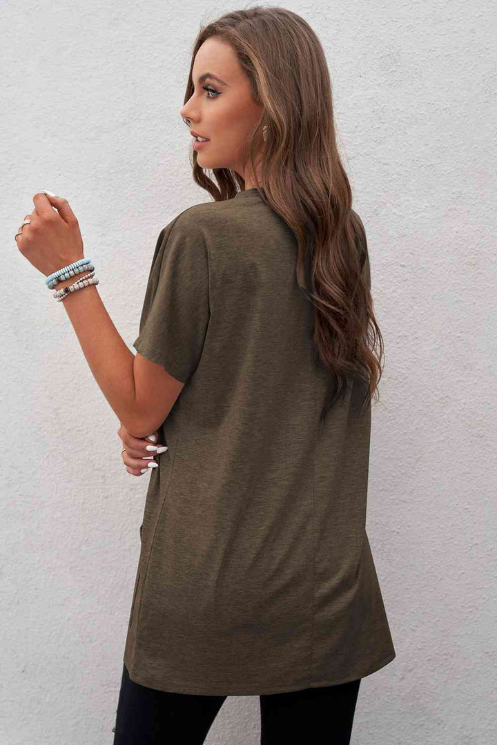 Short Sleeve Round Neck Tee Shirt with Pockets | 1mrk.com