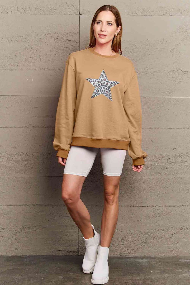 Simply Love Full Size Leopard Star Graphic Sweatshirt |1mrk.com