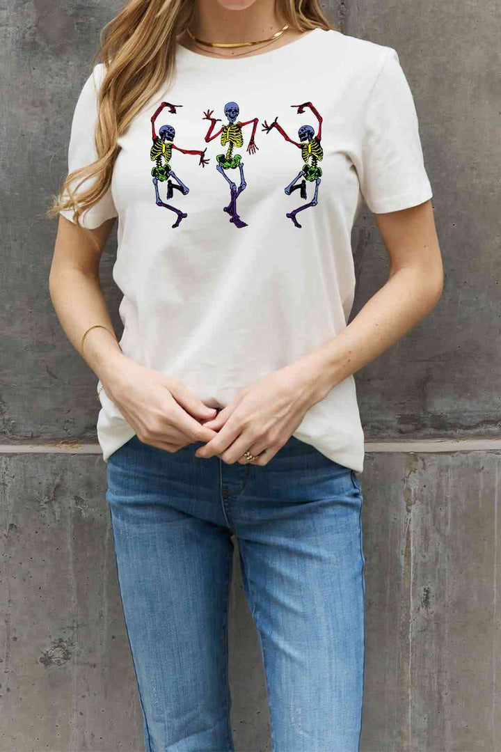 Simply Love Full Size Dancing Skeleton Graphic Cotton Tee | 1mrk.com