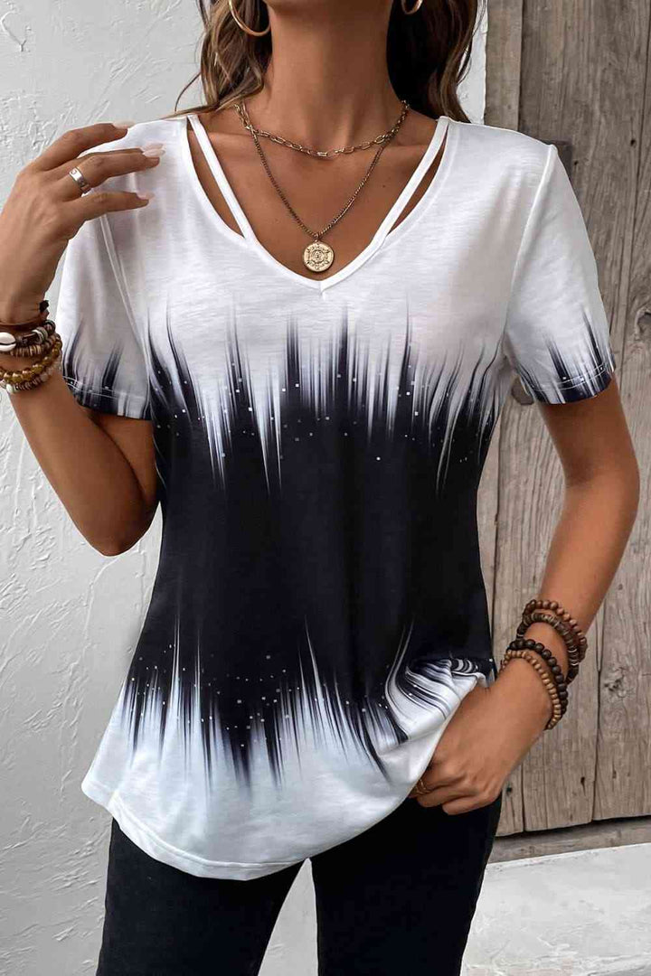 Printed Cutout Short Sleeve Tee | 1mrk.com