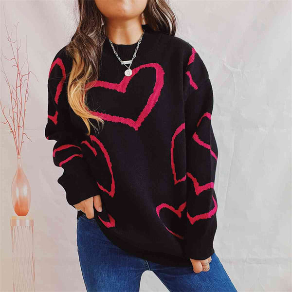 Heart Pattern Long Sleeve Sweater |1mrk.com