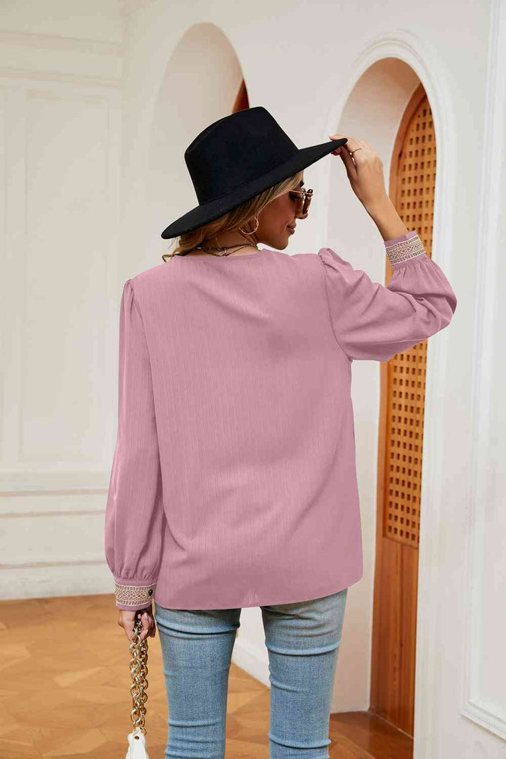 Contrast Puff Sleeve Blouse | 1mrk.com