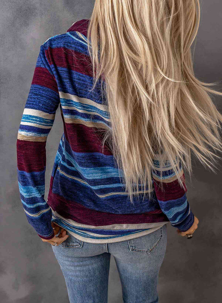 Striped Cowl Neck Tunic Sweatshirt |1mrk.com