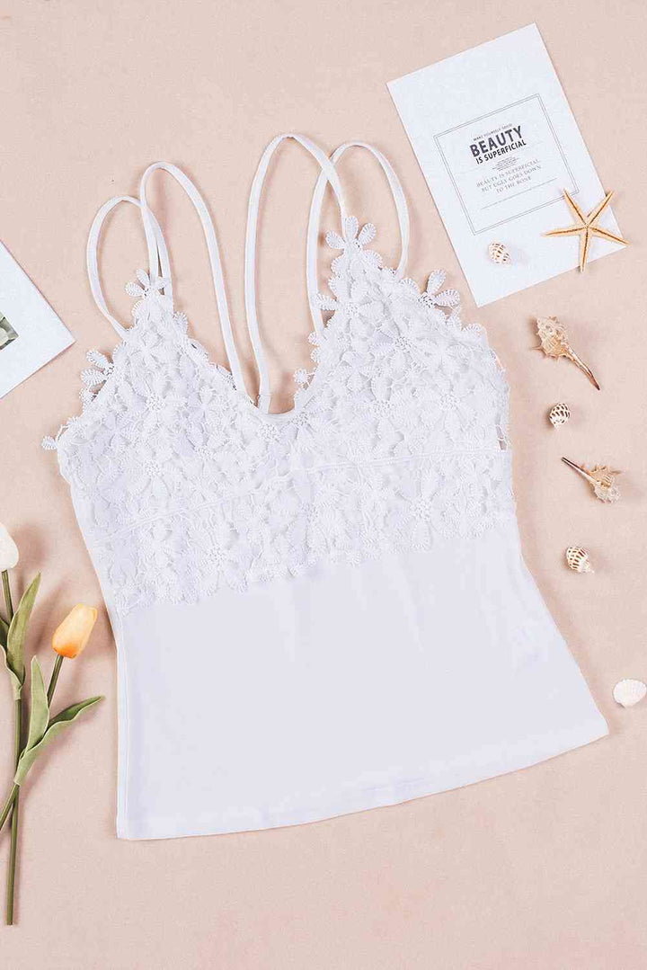 Lace Double Spaghetti Strap Cami Top | 1mrk.com