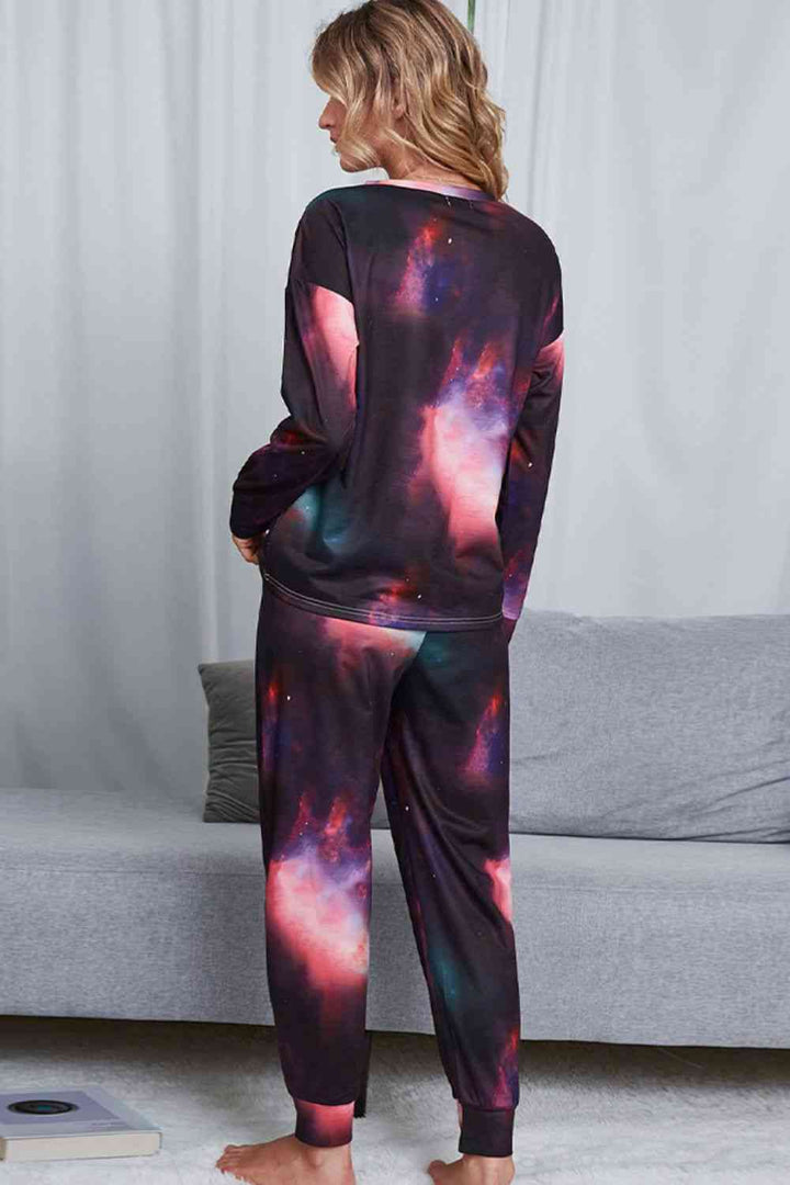 Tie-Dye Crewneck Top and Drawstring Waist Joggers Lounge Set | 1mrk.com