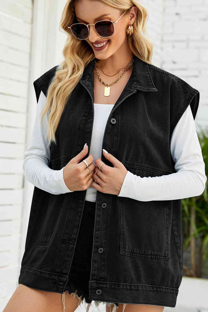 Button Down Collared Neck Denim Jacket | 1mrk.com