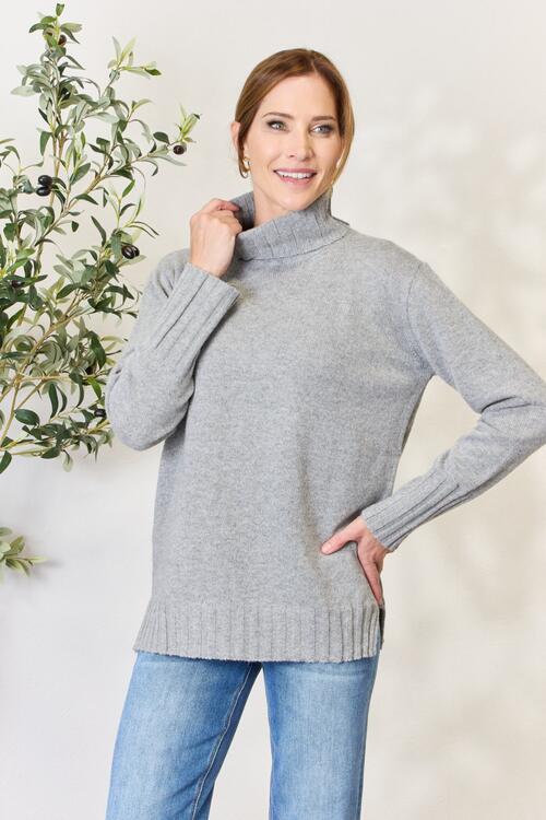 Heimish Full Size Turtleneck Long Sleeve Slit Sweater |1mrk.com