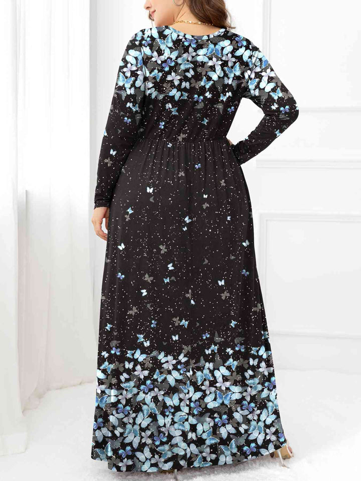 Plus Size Round Neck Maxi Dress with Pockets | 1mrk.com