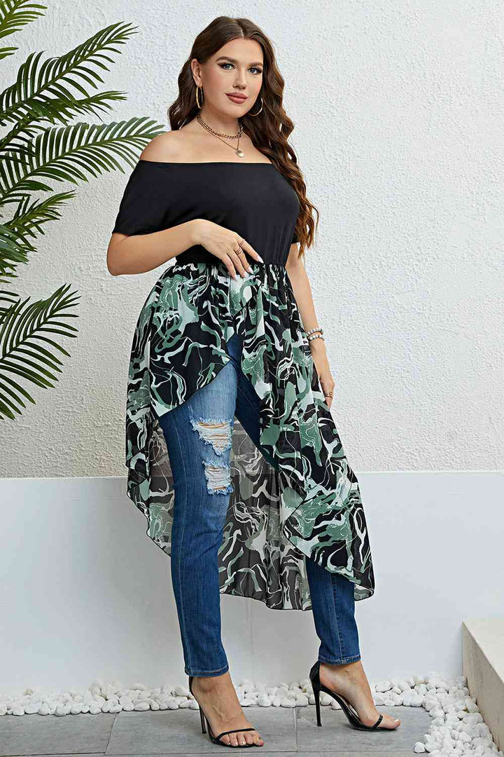 Plus Size Off-Shoulder Asymmetrical Hem Dress |1mrk.com