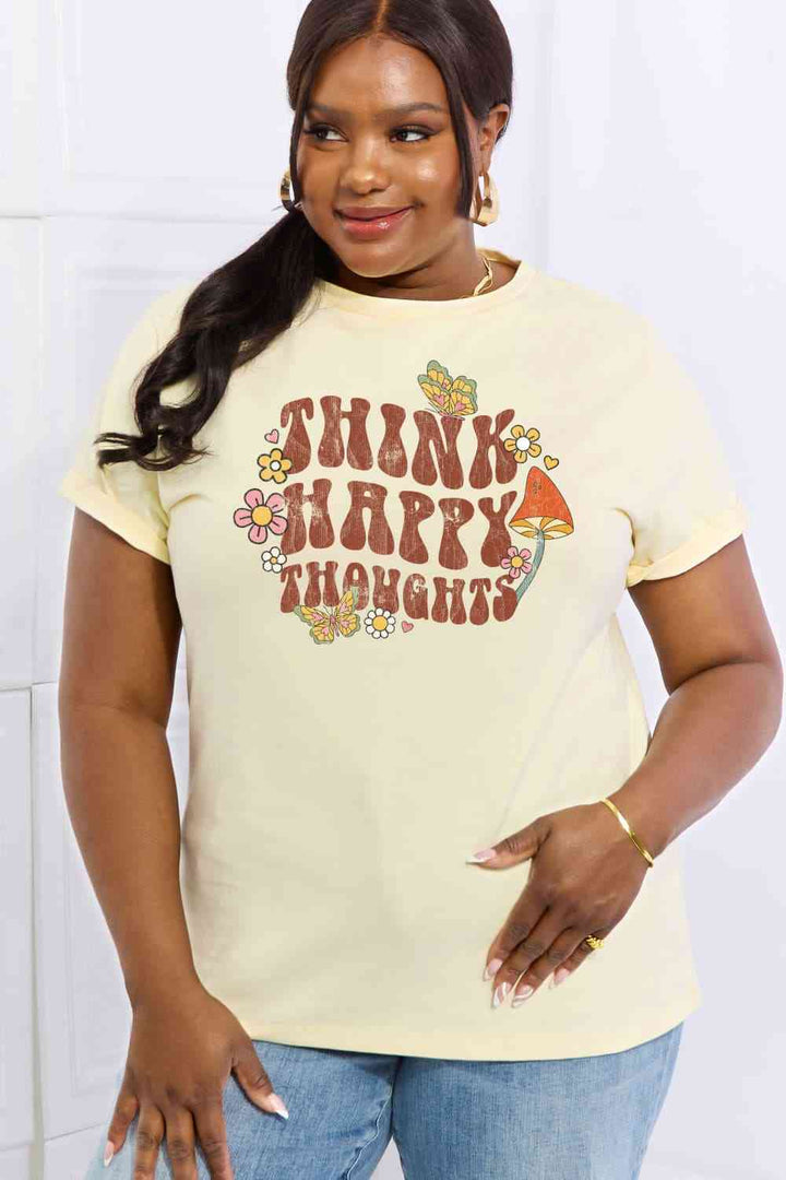 Simply Love Full Size THINK HAPPY THOUGHTS Graphic Cotton Tee | 1mrk.com