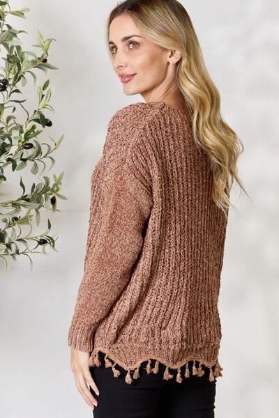 BiBi Tassel Trim Long Sleeve Sweater |1mrk.com