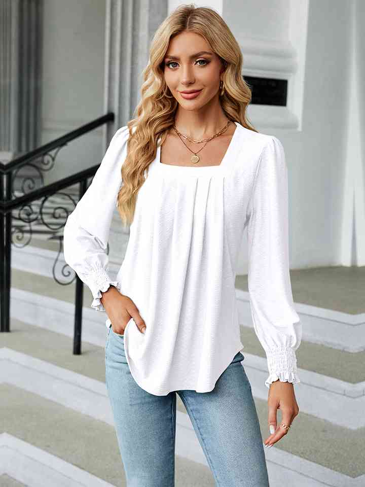 Square Neck Puff Sleeve Blouse | 1mrk.com