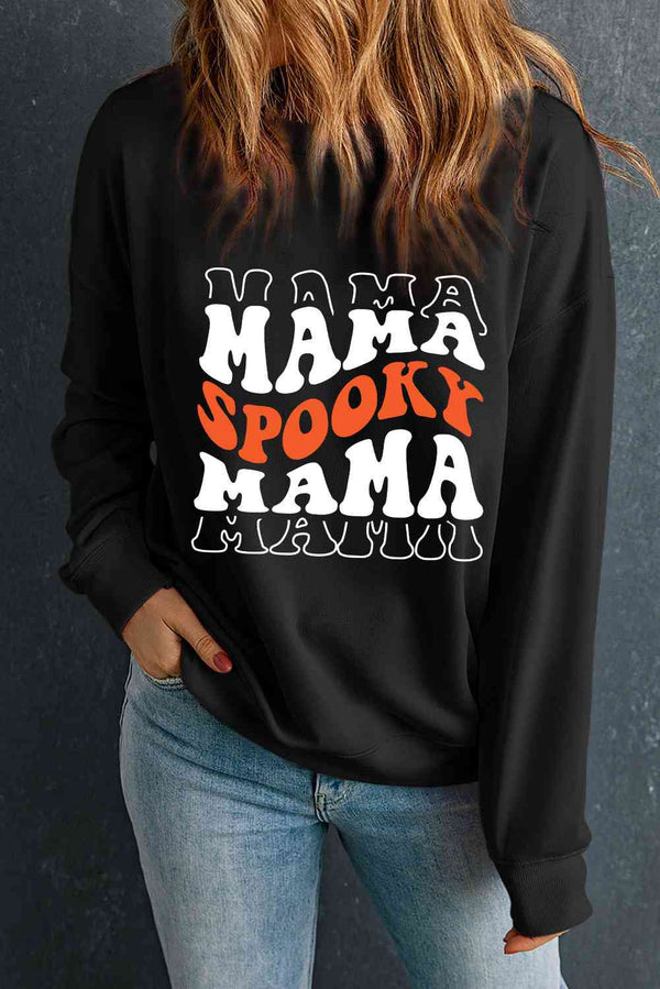 Round Neck Long Sleeve SPOOKY MAMA Sweatshirt |1mrk.com