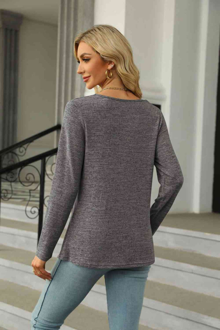 Square Neck Long Sleeve Slit T-Shirt | 1mrk.com