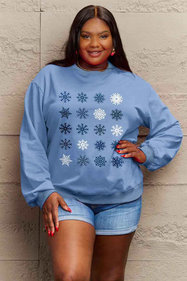 Simply Love Full Size Snowflakes Round Neck Sweatshirt | Trendsi