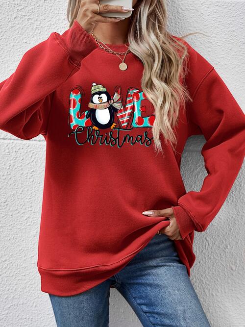 LIVE CHRISTMAS Drop Shoulder Round Neck Sweatshirt |1mrk.com