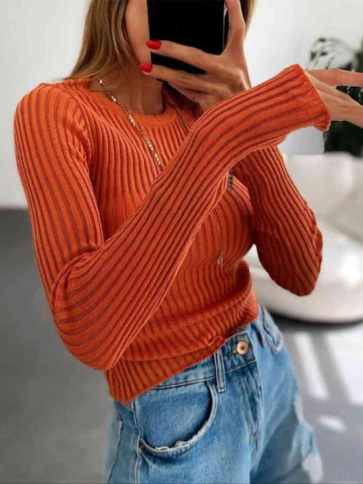 Round Neck Ribbed Knit Top | 1mrk.com