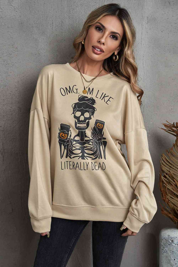 Halloween Skeleton Graphic Dropped Shoulder Sweatshirt |1mrk.com