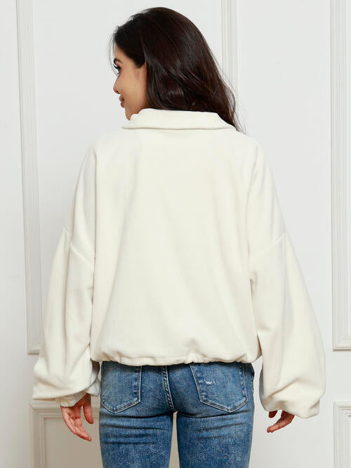 Half-Zip Collared Drop Shoulder Fleece Sweatshirt |1mrk.com