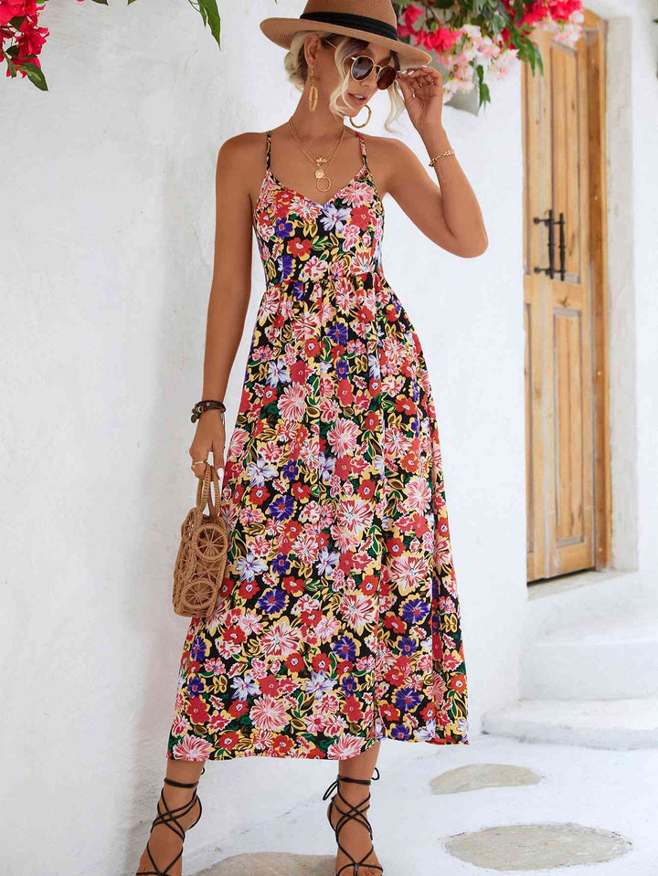 Floral Crisscross Backless Split Dress |1mrk.com